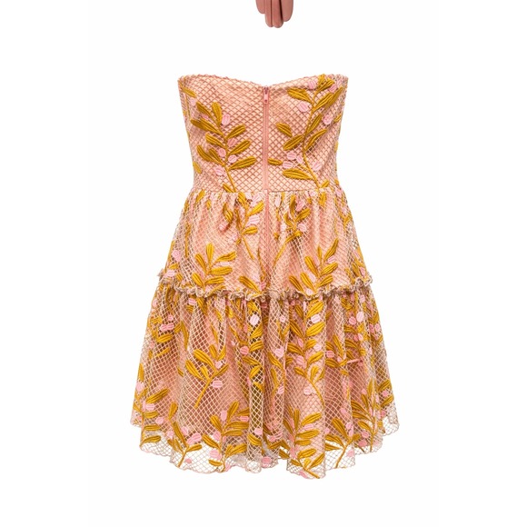 Eva Franco Strapless Embroidered Mini Dress Size 2 Blush Pink Floral Anthro - Picture 2 of 6